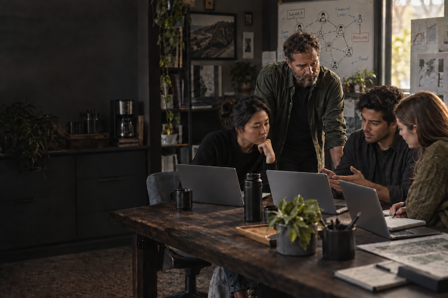 Illustrative team collaborating in a technology workspace
